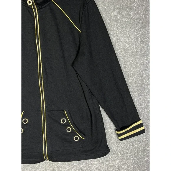 Quacker Factory Rhinestone Grommet Gold Trim Full Zip Jacket Women Large Pockets - Picture 7 of 15